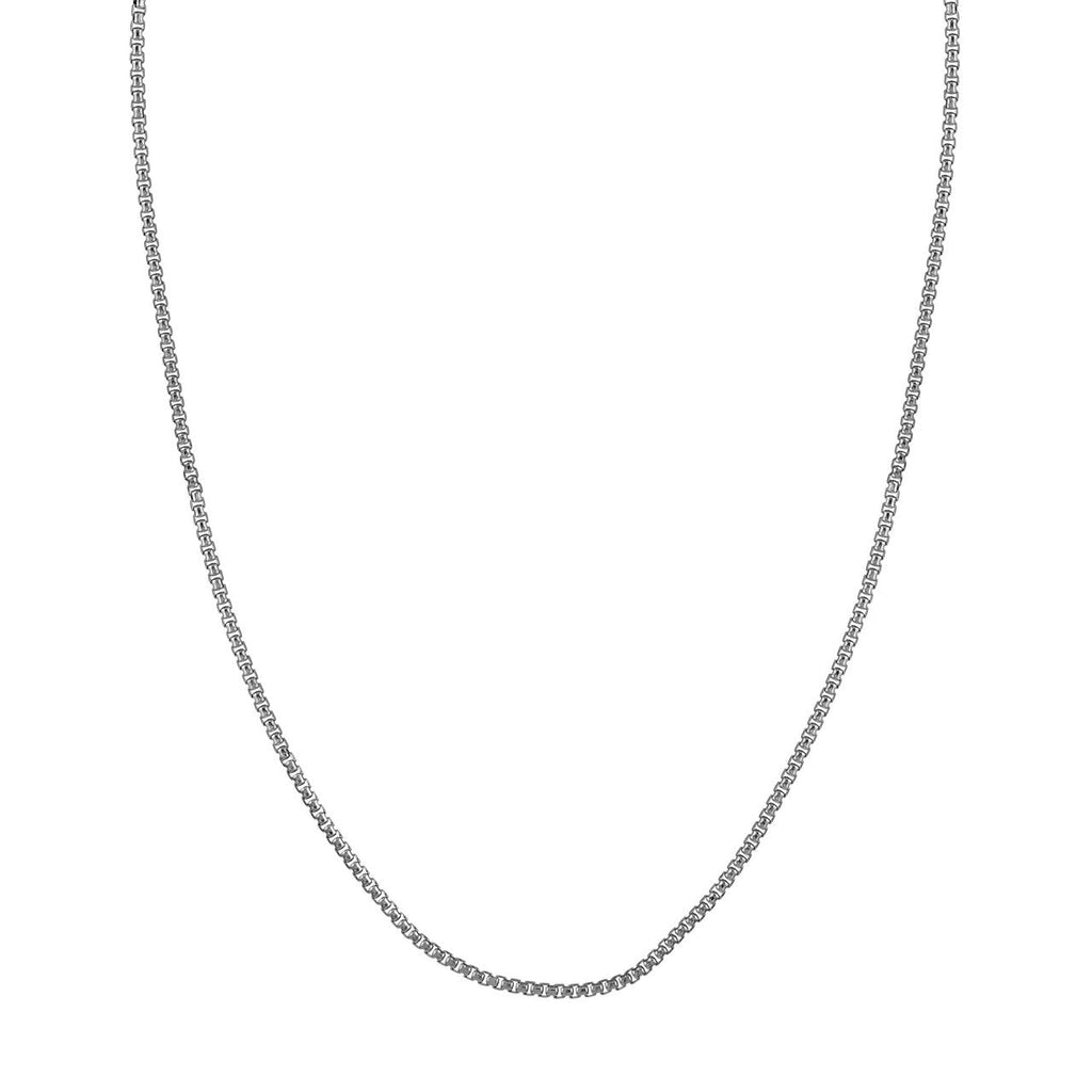 Sterling silver box chain necklace, polished finish.