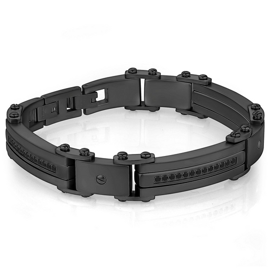Black stainless steel bracelet with cubic zirconia.