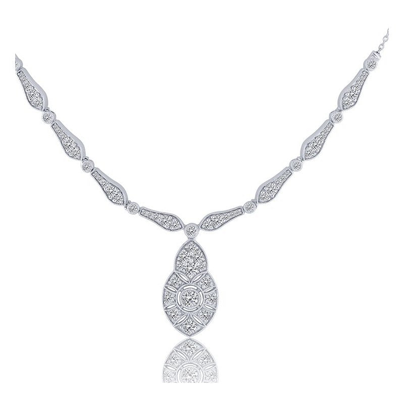 14K white gold necklace with diamond pendant.