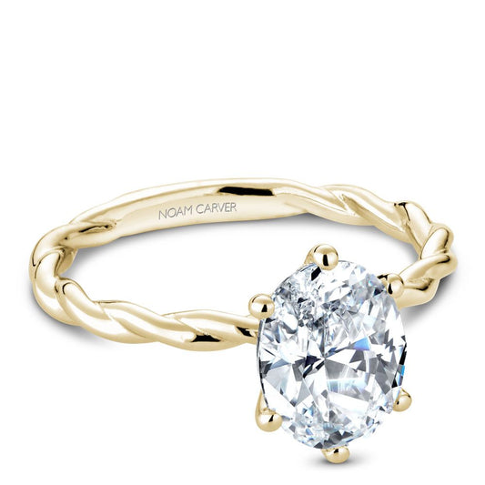Twisted yellow gold diamond semi-mount ring.