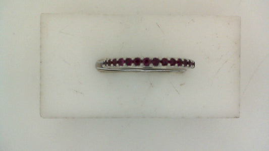 14K white gold band with round rubies.