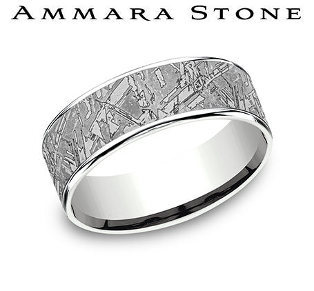 Tantalum white-grey carved men's band.