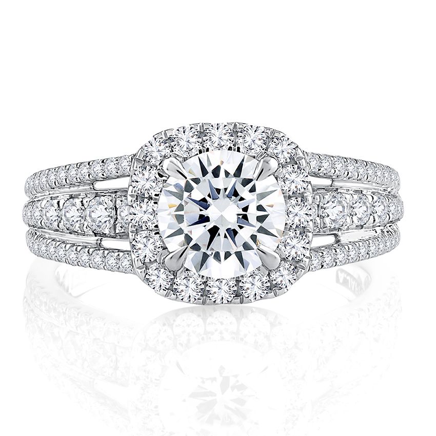 Halo diamond ring in white gold.