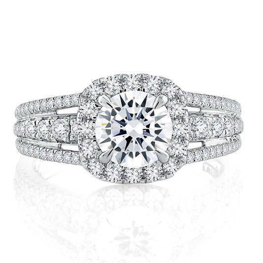 Halo diamond ring in white gold.