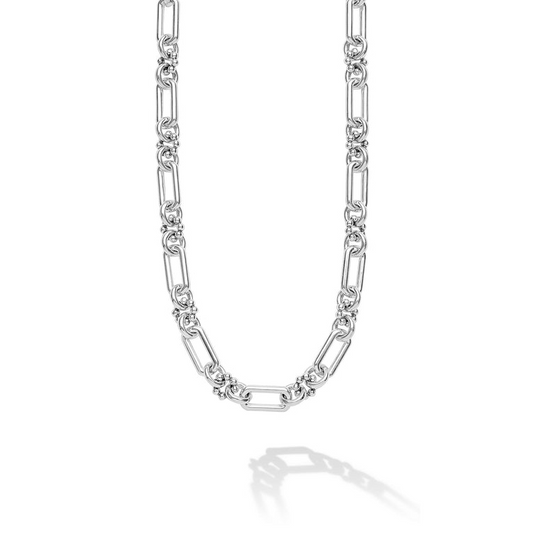 Sterling silver fancy link chain necklace.