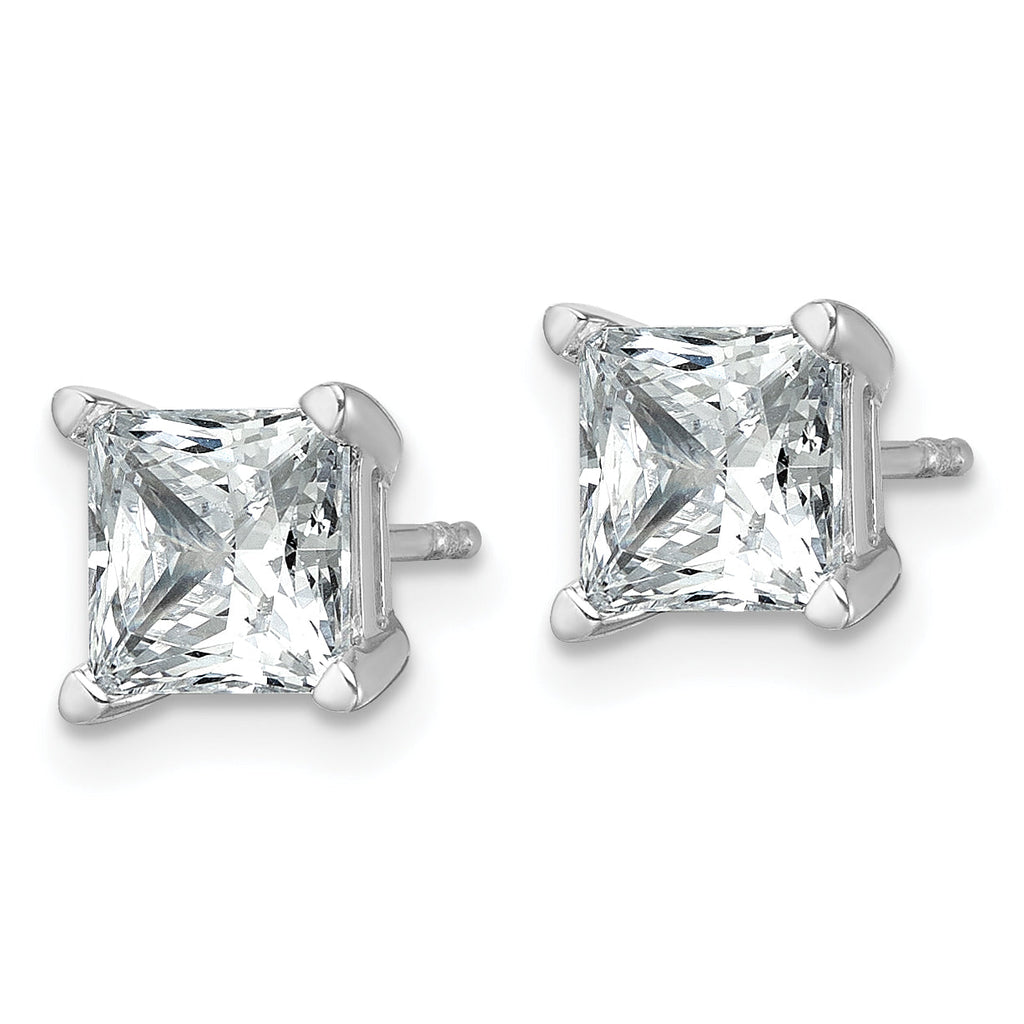 Princess-cut lab-grown diamond studs in white gold.