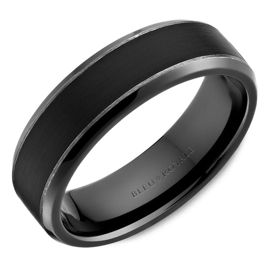 14K white gold band, black rhodium finish.