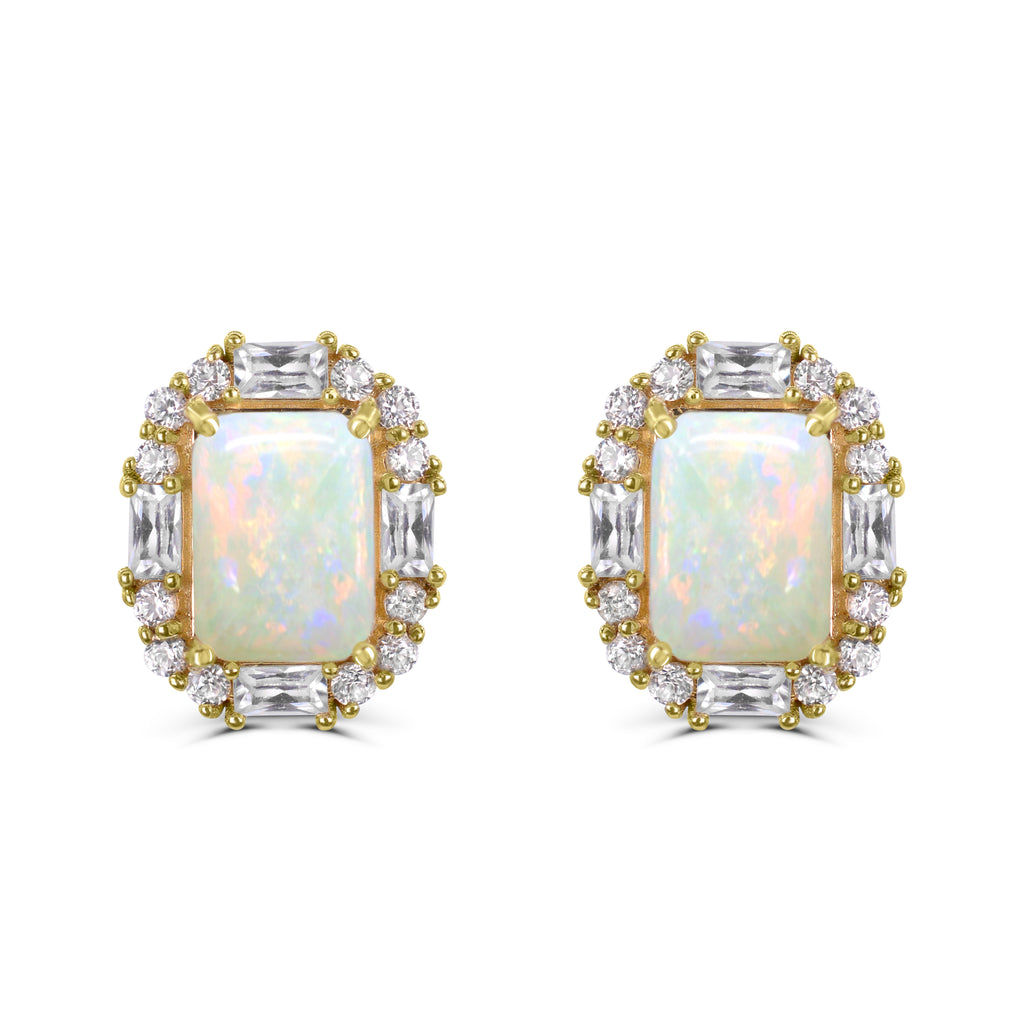 Opal and zircon earrings in yellow gold.