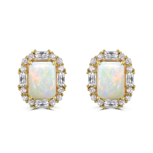 Opal and zircon earrings in yellow gold.