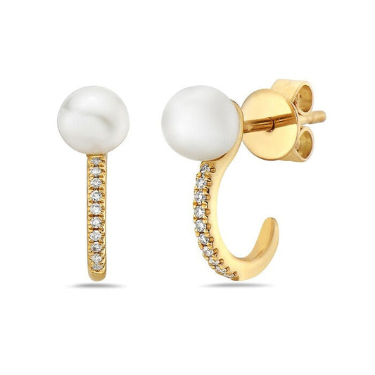 14K yellow gold hoops with pearls, diamonds.