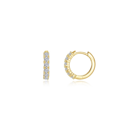 Yellow sterling silver huggie earrings with diamonds.