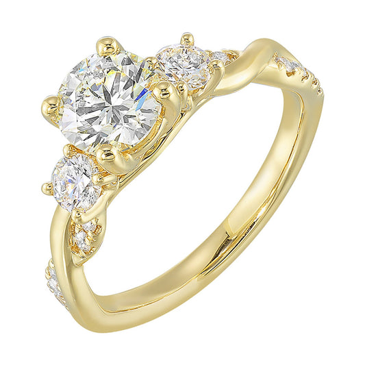 ReMARKable Designs Side Stone Natural Diamond Semi-Mount Engagement Ring in 14 Karat Yellow Gold with 14 Round Diamonds, 0.50ctw