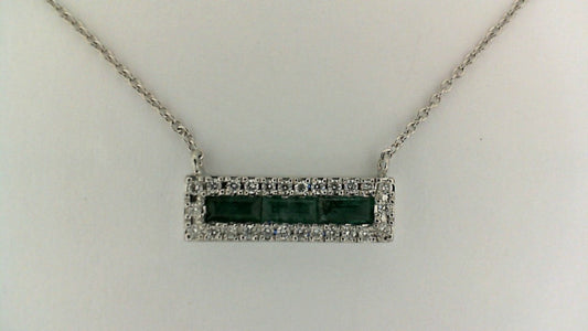 Emerald and diamond bar necklace.