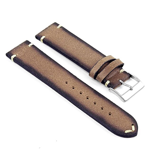 Brown matte leather watch band, tang buckle.