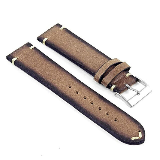 Brown matte leather watch band, tang buckle.