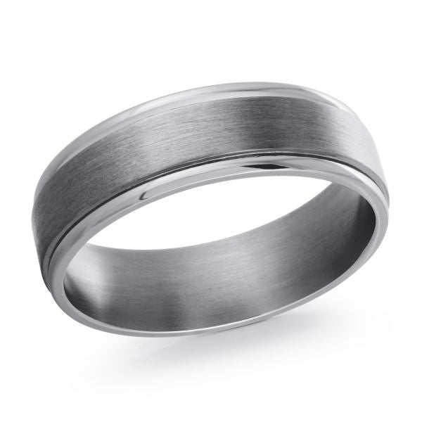 Tantalum grey carved band, polished satin finish.