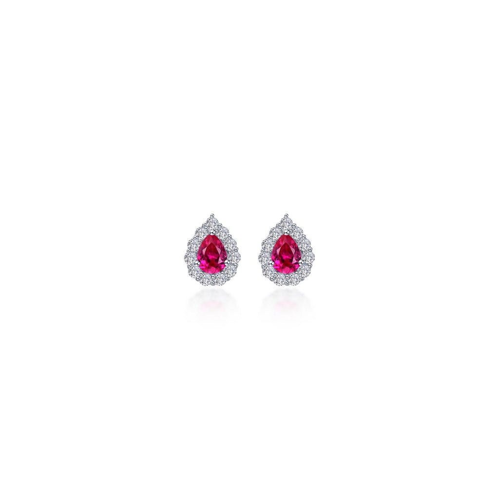 Pear-shaped ruby earrings with diamond accents.