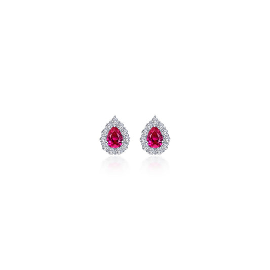 Pear-shaped ruby earrings with diamond accents.