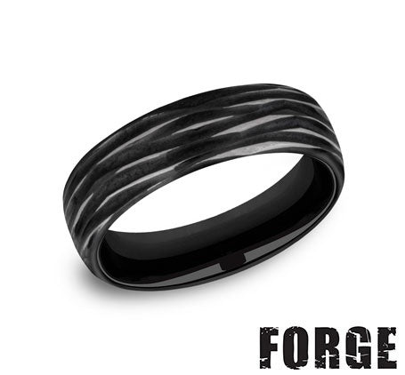 Black titanium band with carved design.