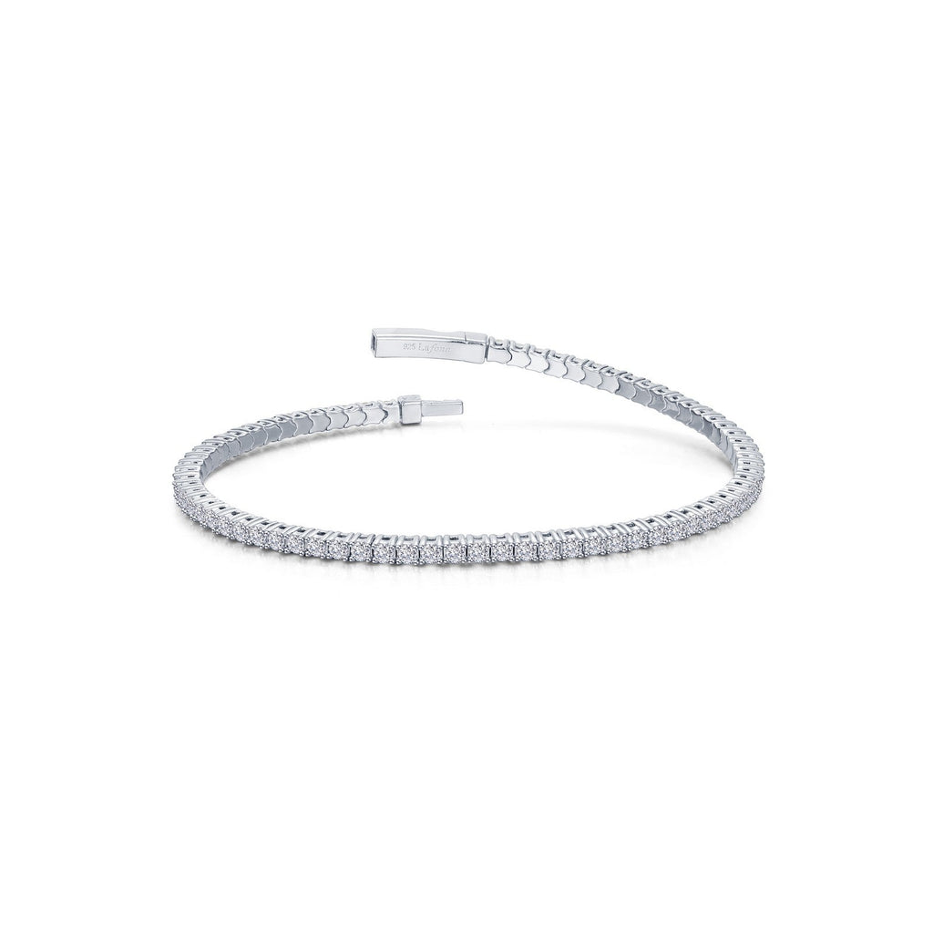 Simulated diamond bangle in platinum sterling silver.