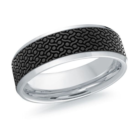 Carved carbon fiber and white gold band.