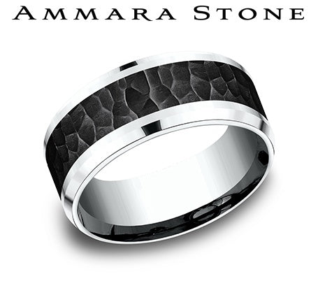 Titanium white band, hammered texture, 9MM width.