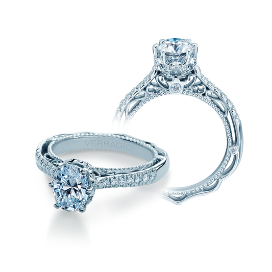 Verragio 18K white gold diamond semi-mount engagement ring.