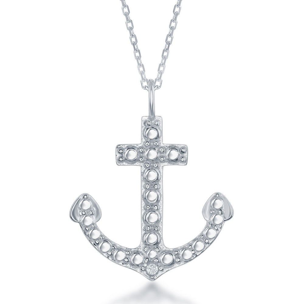 Sterling silver anchor necklace with diamonds.