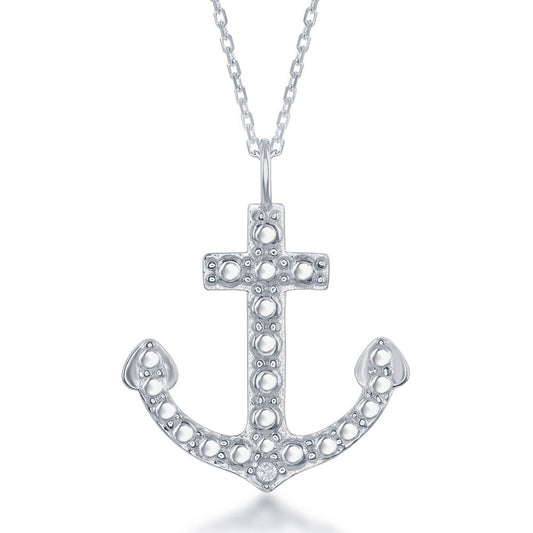 Sterling silver anchor necklace with diamonds.