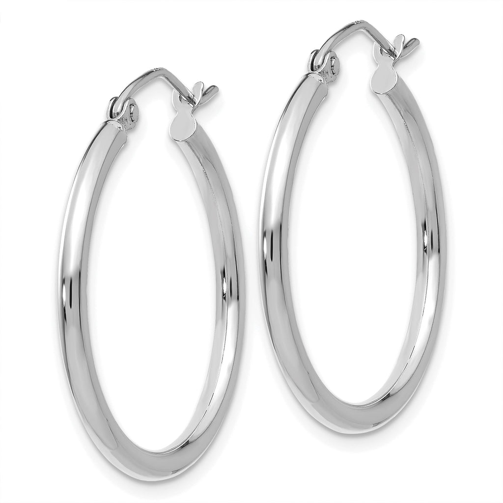 14K white gold polished hoop earrings.