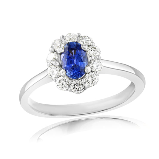 ReMARKable Designs Oval Sapphire Color Gemstone Ring in 18 Karat White Gold with 1 Oval Sapphire 0.52ctw