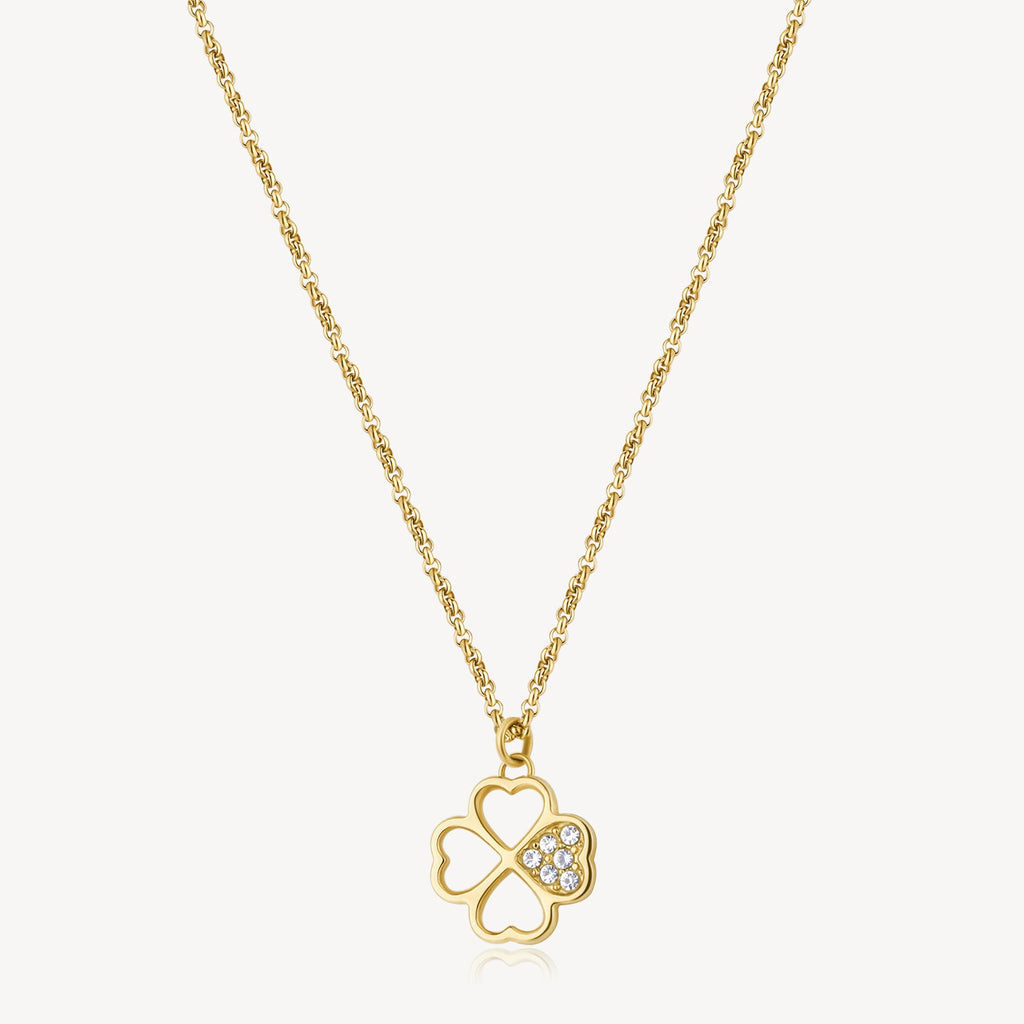 Clover pendant with simulated diamonds, yellow steel.