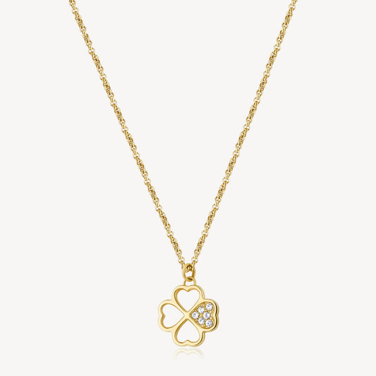 Clover pendant with simulated diamonds, yellow steel.
