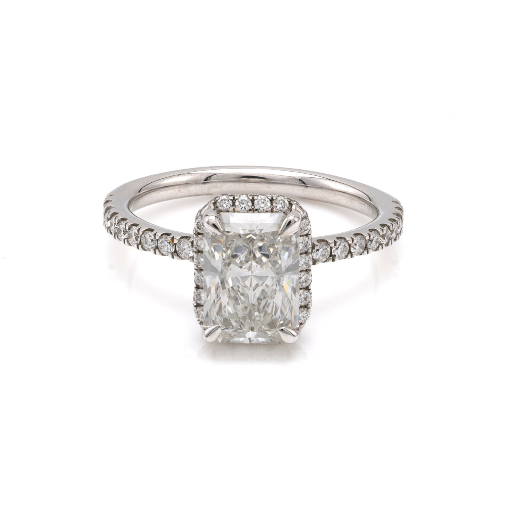 14K white gold halo diamond ring.