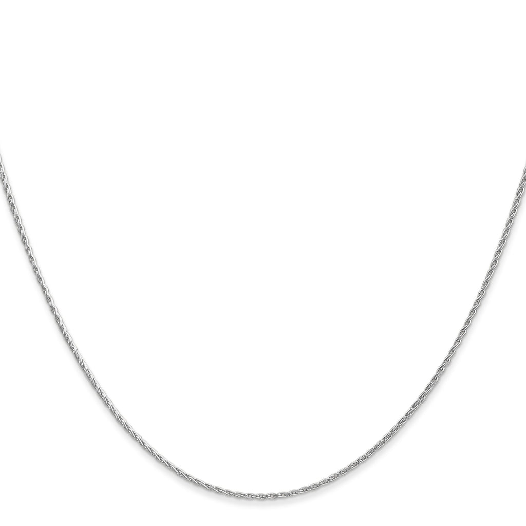14K white gold round wheat chain.