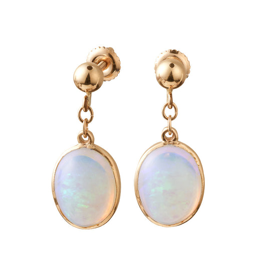 Yellow gold dangle earrings with opals.