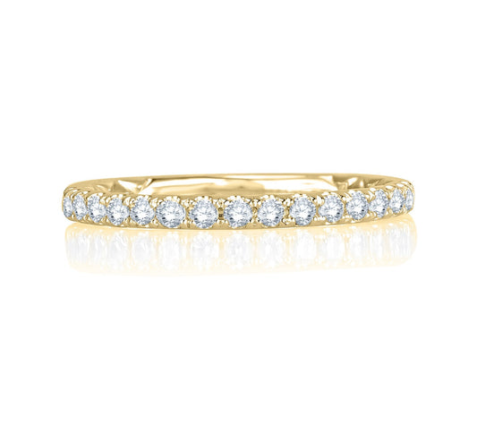 14K white gold band with diamonds.