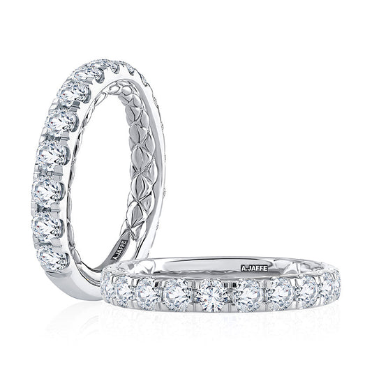 A. Jaffe Stackable Natural Diamond Band in 14 Karat White Yellow Gold, Size 6