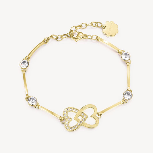 Yellow stainless steel heart bracelet, no stones.