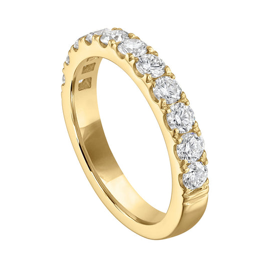 14K yellow gold band with round diamonds.