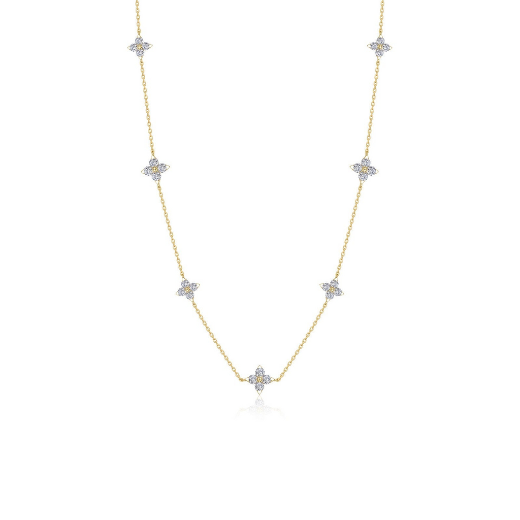 Yellow sterling silver necklace with simulated diamonds.