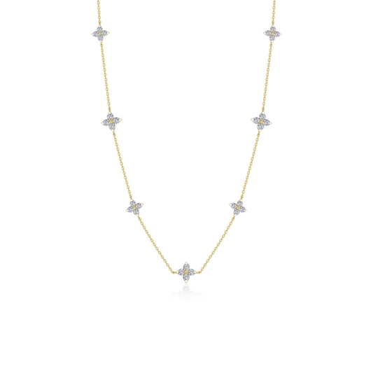 Yellow sterling silver necklace with simulated diamonds.