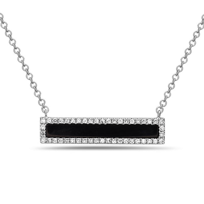 Rectangular onyx bar necklace with diamonds.