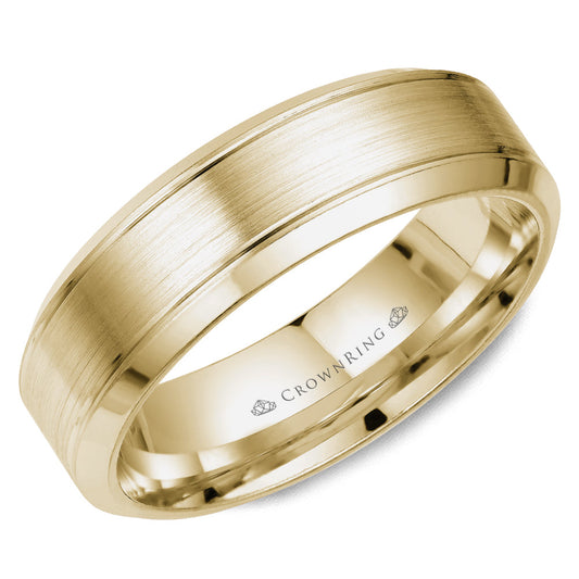 14K yellow gold band, carved satin finish.