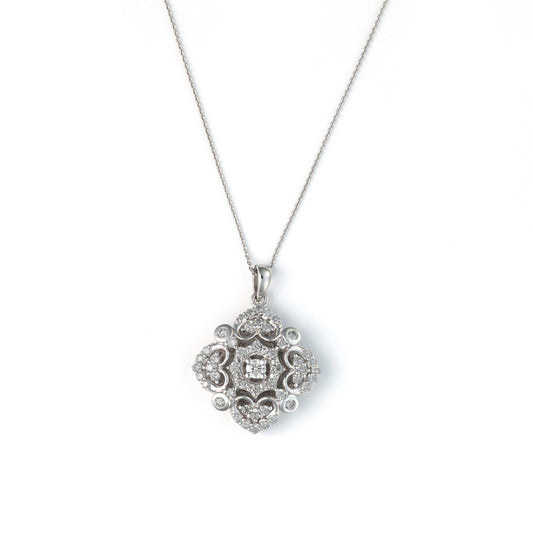14K white gold necklace with diamond pendant.