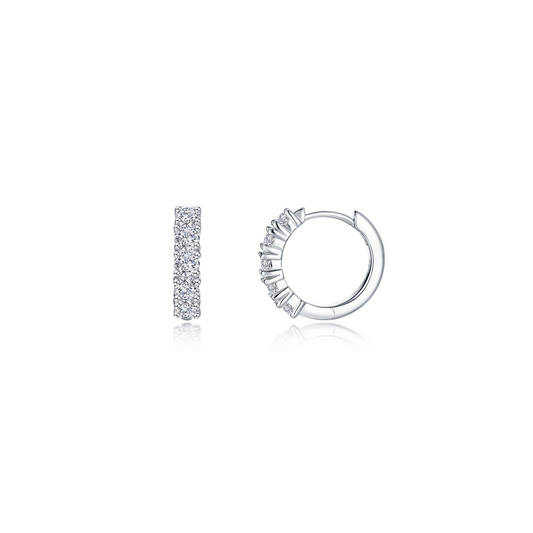 Sterling silver huggie earrings with simulated diamonds.