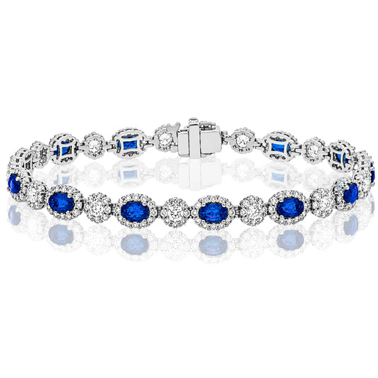 ReMARKable Designs Color Gemstone Bracelet in 14 Karat White Gold with 12 Oval Sapphires 6.23ctw
