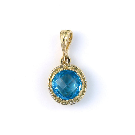 Pendant M Estate Collection Color Gemstone Necklace in 18 Karat Yellow with 1 Round Blue Topaz 4.10ctw