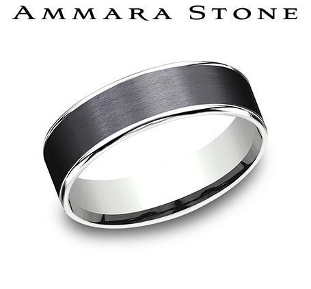 Titanium band with white-black carved design.