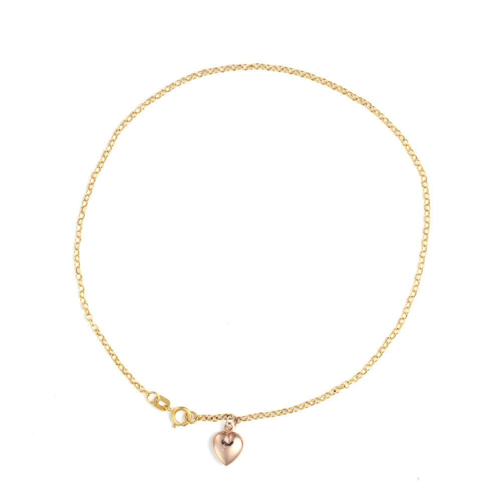 14K yellow gold bracelet with heart charm.